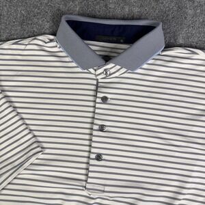 Greyson Polo Shirt Mens XL White Gray Striped Golf Performance Contrast Collar